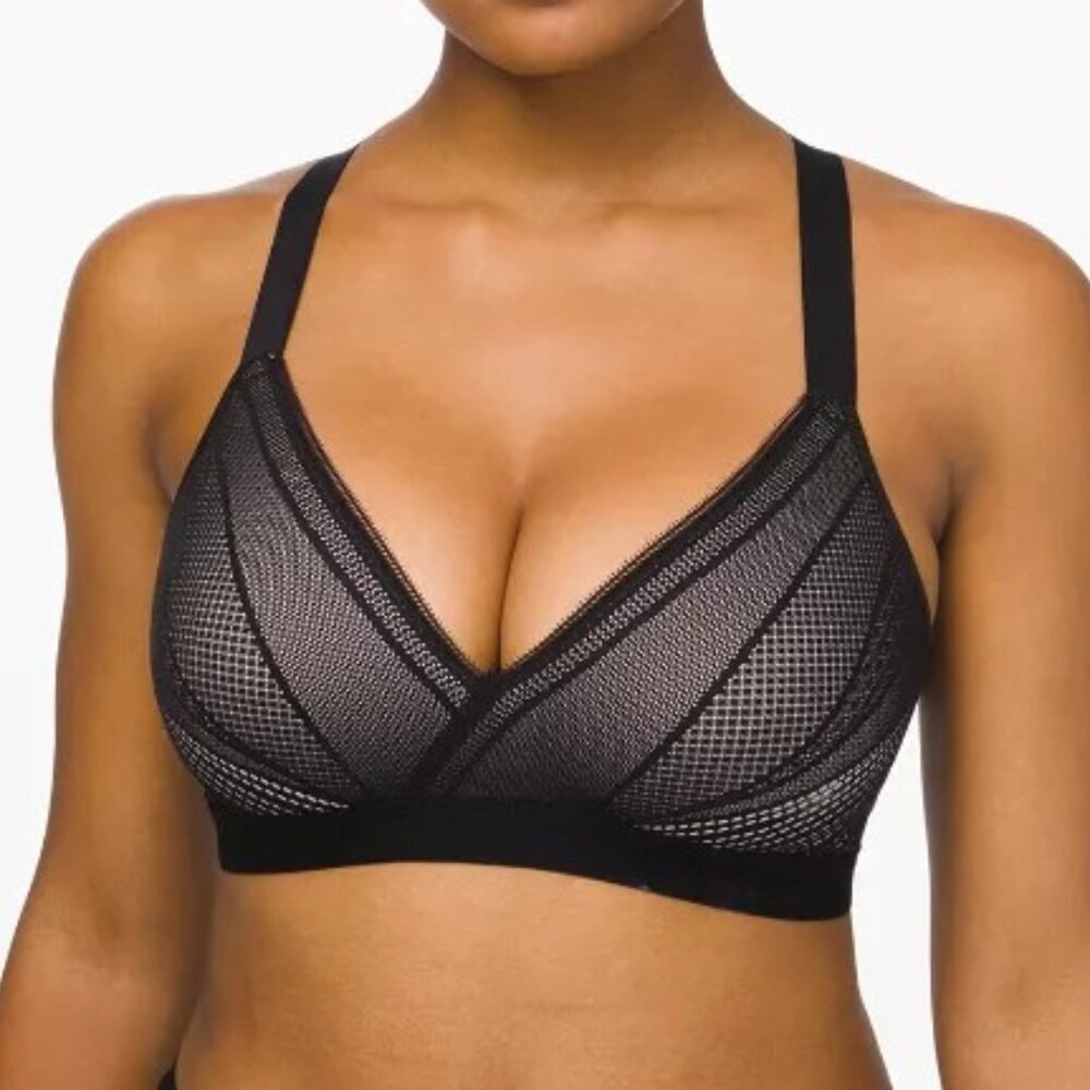 NWT Lululemon Awake To Lace Mesh Bra Black/Barely Beige Size 34B